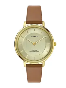 Timex Women Brass Dial & Leather Straps Analogue Watch TWEL15822