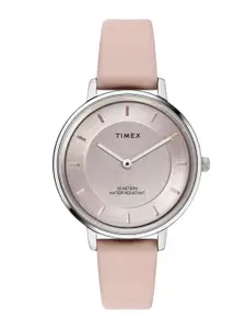Timex Women Brass Dial & Leather Straps Analogue Watch TWEL15821