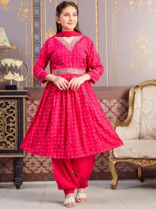 Sangria Girls Ethnic Motifs Foil Printed With Embroidered Kurta