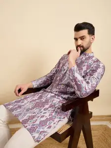 Sangria Abstract Printed Mandarin Collar Straight Kurta