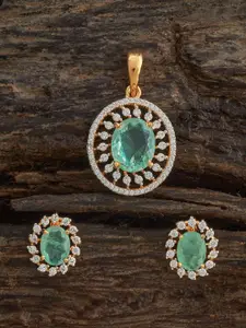 Kushal's Fashion Jewellery Green Rhodium Gold-Embellished Bridal Party Zircon Pendant Set