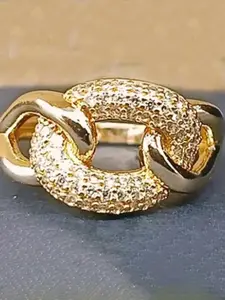 DressBerry Gold-Plated Cubic Zirconia Stone-Studded Adjustable Finger Ring