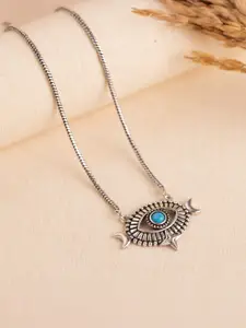 Voylla Brass Silver-Plated Oxidised Necklace