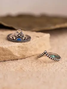 Voylla Boho Tribe Mystic Flora Oxidised Stackable Rings