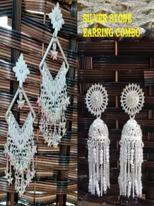 JMBW INTERNATIONAL Silver-Plated Contemporary Antique Artificial Beads Jhumkas Earrings