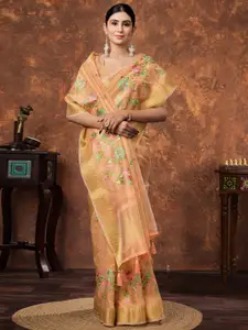 Saree mall Women Orange Tissue Woven Design Saree