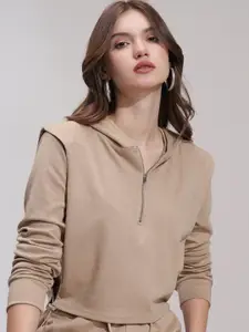 Tokyo Talkies Relaxed Fit Hooded Neck Top With Wide Leg Pant Co-Ords