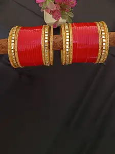 EVY Set Of 38 Gold-Plated & Artificial Stone Studded Bangles