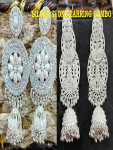 JMBW INTERNATIONAL Silver-Plated Dome Shaped Antique Artificial Beads Jhumkas Earrings