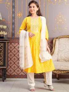 BAESD Girls Ethnic Motifs Printed Mirror Work Kurta