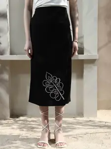 Boho By Athena Women Embroidered A-Line Midi Skirt