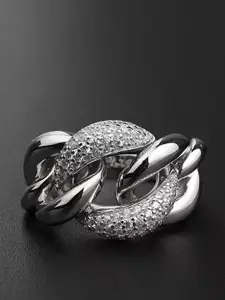 DressBerry Silver-Plated Cubic Zirconia Stone-Studded Adjustable Finger Ring