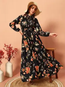 Raiyani Fashion Floral Print Puff Sleeve Fit & Flare Midi Dress