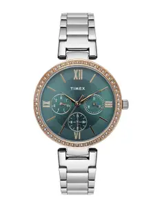 Timex Women Patterned Stainless Steel Bracelet Style Straps Analogue Watch TWEL18706