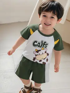 INCLUD Boys Cow Printed Round Neck T-shirt With Shorts