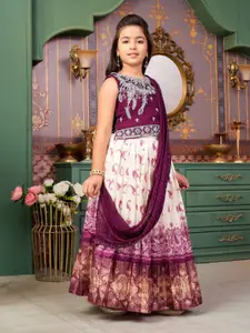 Sangria Girls Embroidered Lehenga With Choli & Dupatta