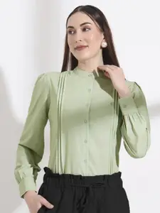 FITHUB Women Band Collar Solid Cotton Formal Shirt