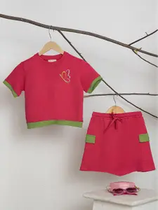 Purple United Kids Girls Round Neck T-shirt With Skirt