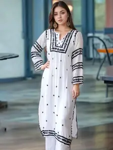 Anni Designer Geometric Embroidered Thread Work Kurta