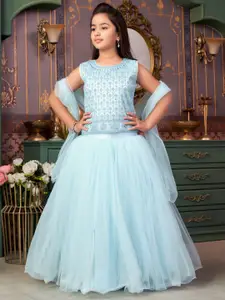 Sangria Girls Mirror Embroidered Net Lehenga Choli With Dupatta