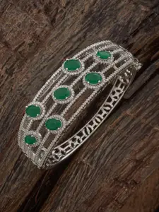 Kushal's Fashion Jewellery Green Rhodium-Plated Cubic Zirconia Stone Studded Kada Bangle