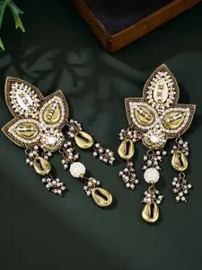 ATIBELLE Gold-Plated Artificial Stones Studded And Beaded Contemporary Drop Earrings