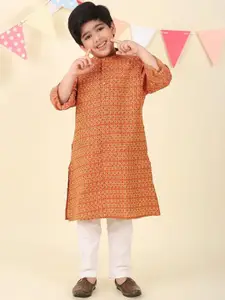 Fabindia Boys Geometric Printed Band Collar Cotton Straight Kurta