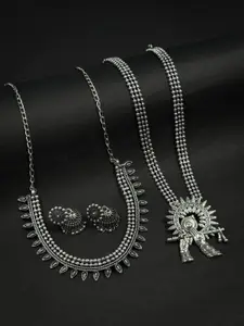 NAMAN ARTS Silver-Plated Oxidised Necklace Jewellery Set