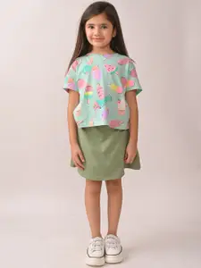 Anthrilo Girls Summer Ice Cream Printed Round Neck T-shirt With Skorts