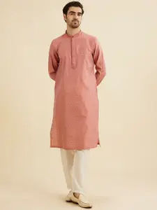 Manyavar Floral Woven Design Mandarin Collar Straight Kurta With Pyjama