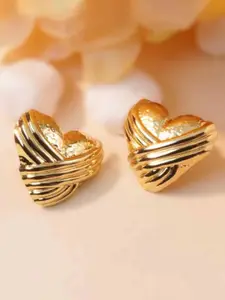 SUBHAGALANKAR Stainless Steel Gold-Plated Heart Shaped Studs Earrings