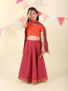 Fabindia Girls Floral Printed Cotton Lehenga With Blouse & Dupatta