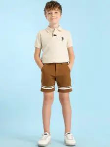 U.S. Polo Assn. Kids Boys Striped Regular Fit Mid-Rise Technology Shorts