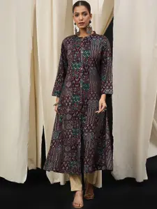 Anouk Floral Printed Mandarin Collar Straight Kurta