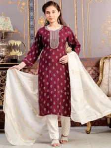 Sangria Girls Ethnic Motifs Printed Sequinned Straight Kurta