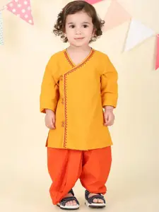 Fabindia Boys Embroidered V-Neck Angrakha Pure Cotton Kurta With Dhoti Pants