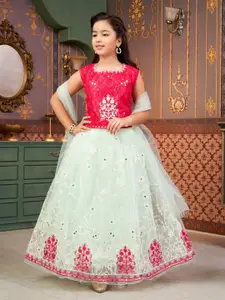 Sangria Girls Embroidered Lehenga With Choli & Dupatta
