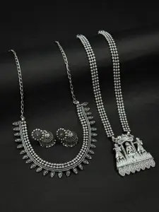 NAMAN ARTS Silver-Plated Oxidised Necklace Jewellery Set