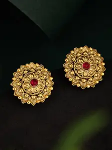 ATIBELLE Gold-Plated Artificial Stones Studded Floral Shaped Studs