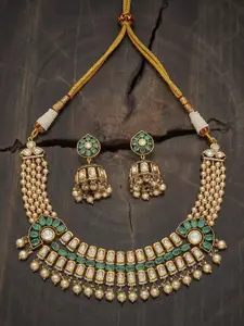 Kushal's Fashion Jewellery Embellished Bridal Mint Victorian-Plated Kundan Necklace Set
