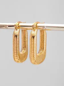 SUBHAGALANKAR Stainless Steel Gold-Plated Geometric Shaped Hoop Earrings