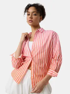 The Souled Store Women Relaxed Fit Spread Collar Vertical Striped Cotton Casual Shirt