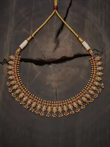 Kushal's Fashion Jewellery Gold-Plated Artificial Stones Studded Antique Necklace