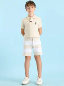 U.S. Polo Assn. Kids Boys Striped Regular Fit Mid-Rise Technology Shorts