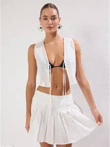 Trendyol V-Neck Pure Cotton Crop Top With Mini Skirt