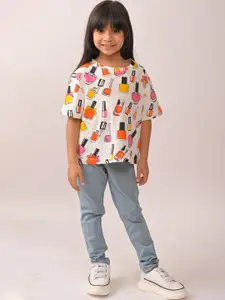 Anthrilo kids Girls Summer Nail Paint Printed Round Neck T-shirt Leggings Clothing Set