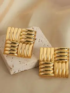 SUBHAGALANKAR Gold-Plated Stainless Steel Square Studs