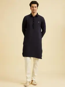 Manyavar Geometeric Woven Design Shirt Collar Straight Kurta