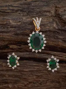 Kushal's Fashion Jewellery Embellished Bridal Pink Gold-Plated Party Zircon Pendant Set