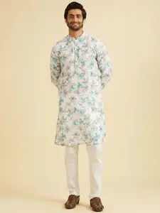 Manyavar Floral Printed Mandarin Collar Cotton Kurtas